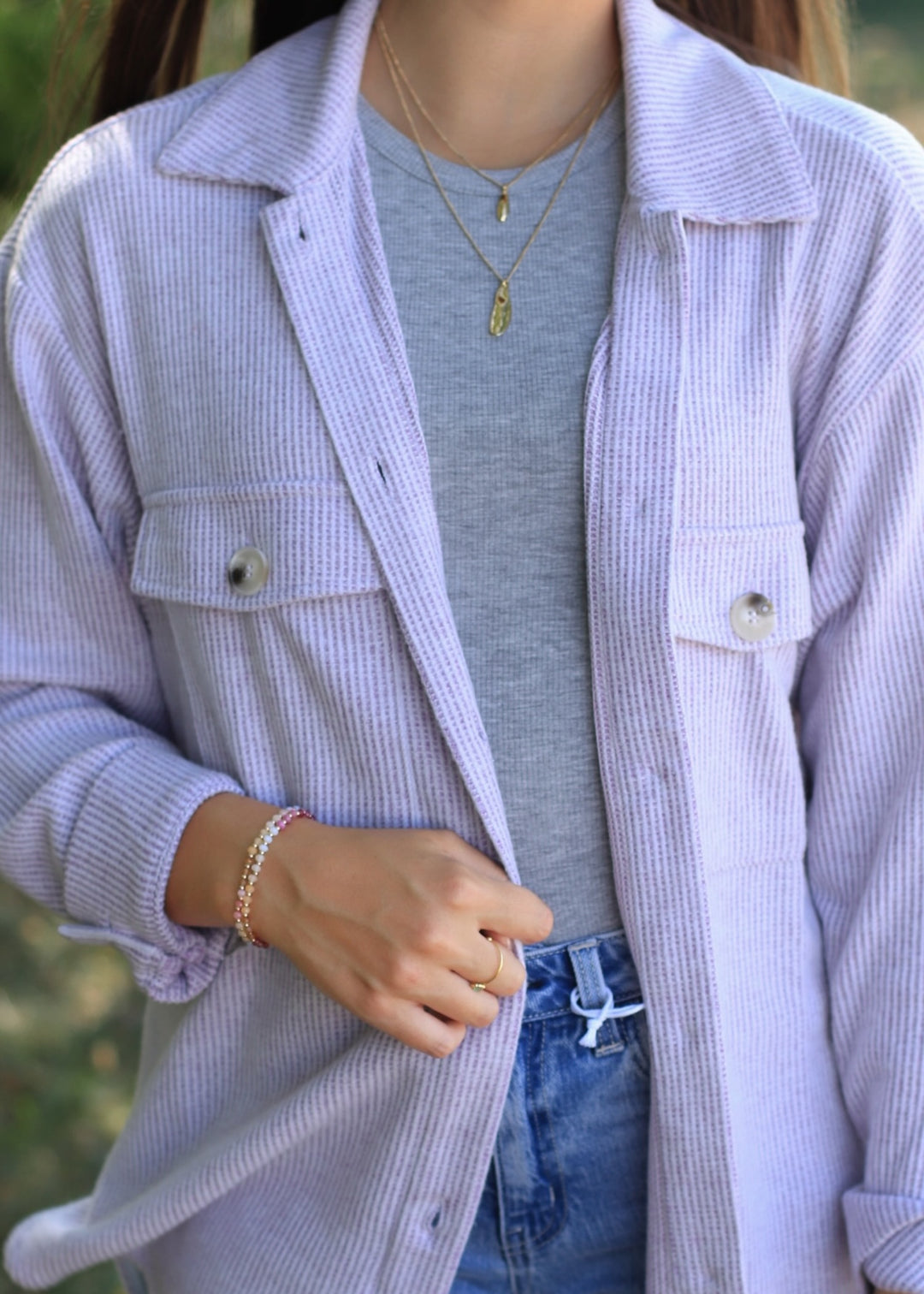 Fall Season Two Tone Shacket in Lavender