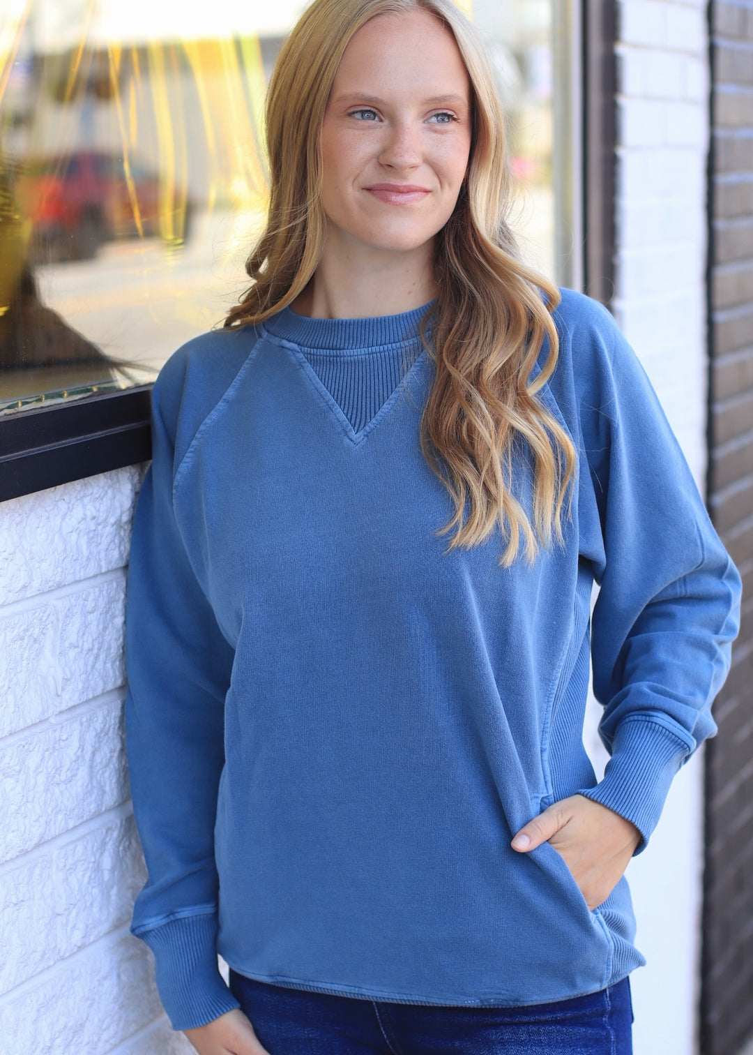 Pocket Perfect Pullover in Dusty Blue