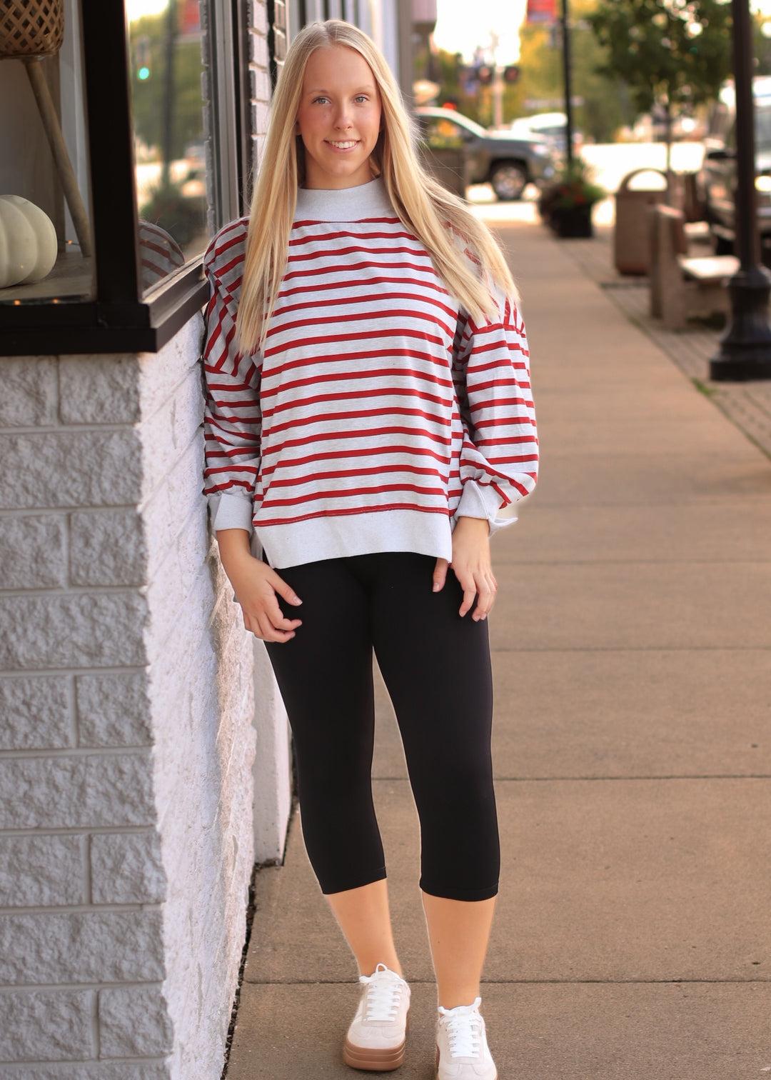 Striped Mock Neck Sweatshirt