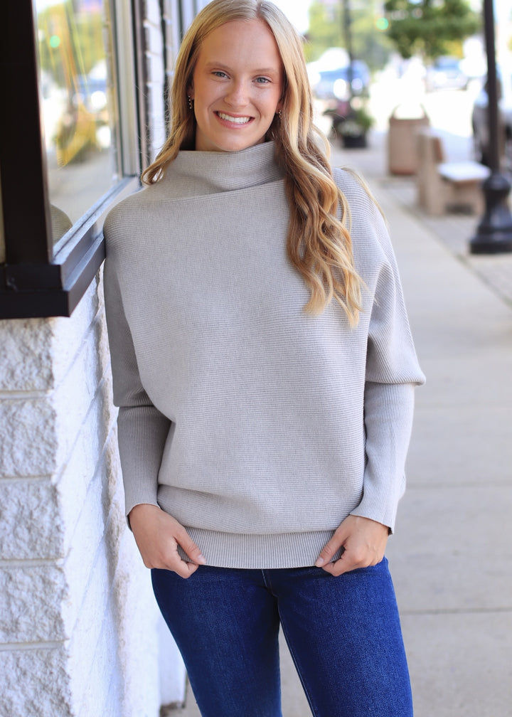 The Florence Dolman Sleeve Mock Neck Tunic Sweater
