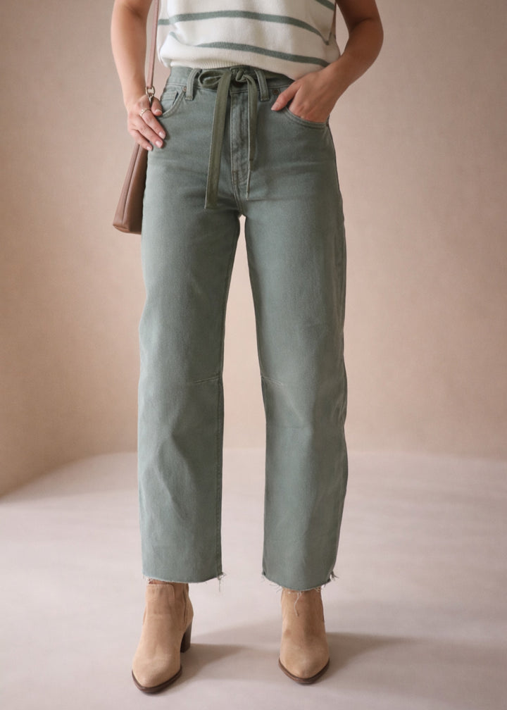 Olive Wide Barrel Crop Jeans