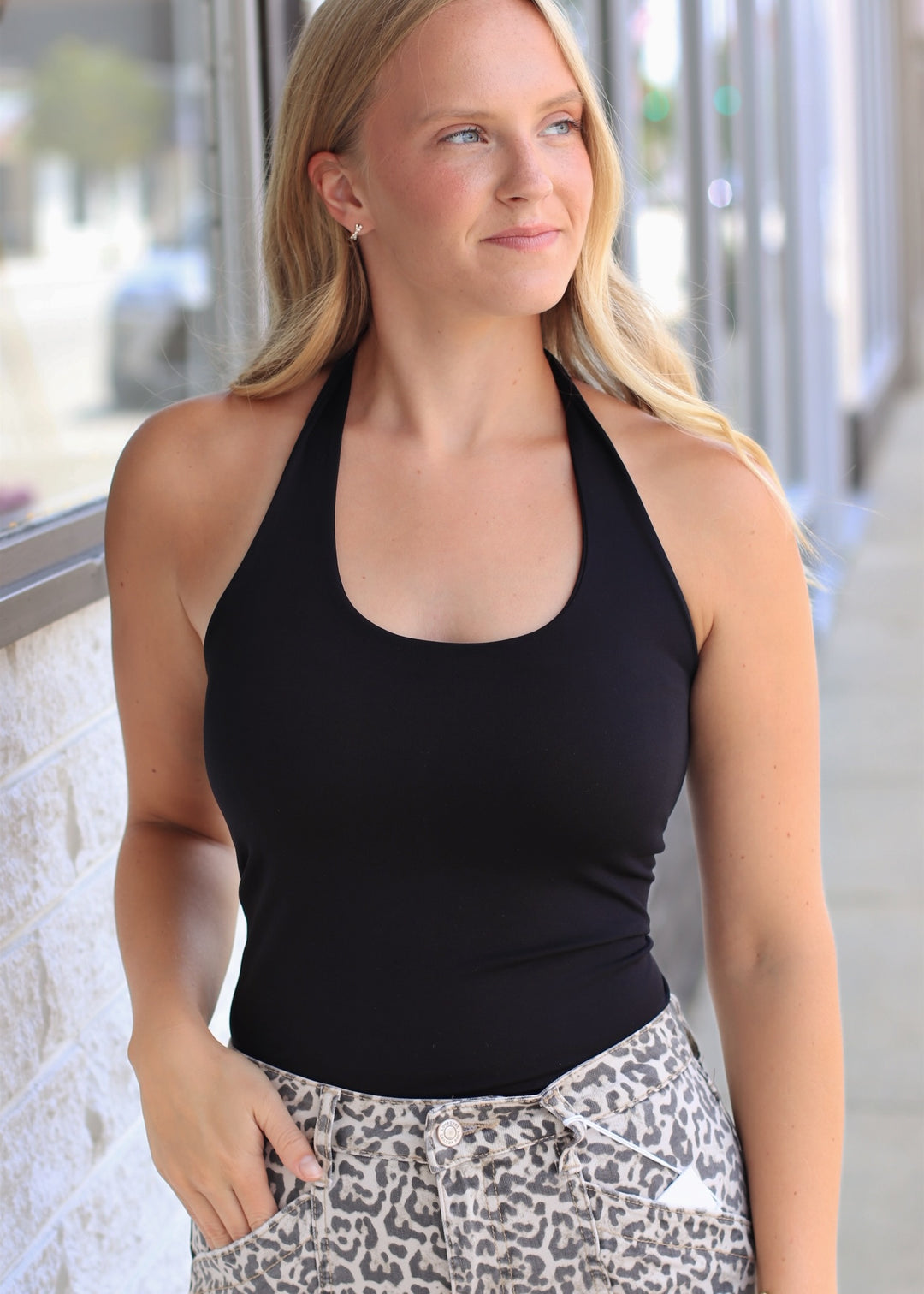 Clean Line Halter Top in Black
