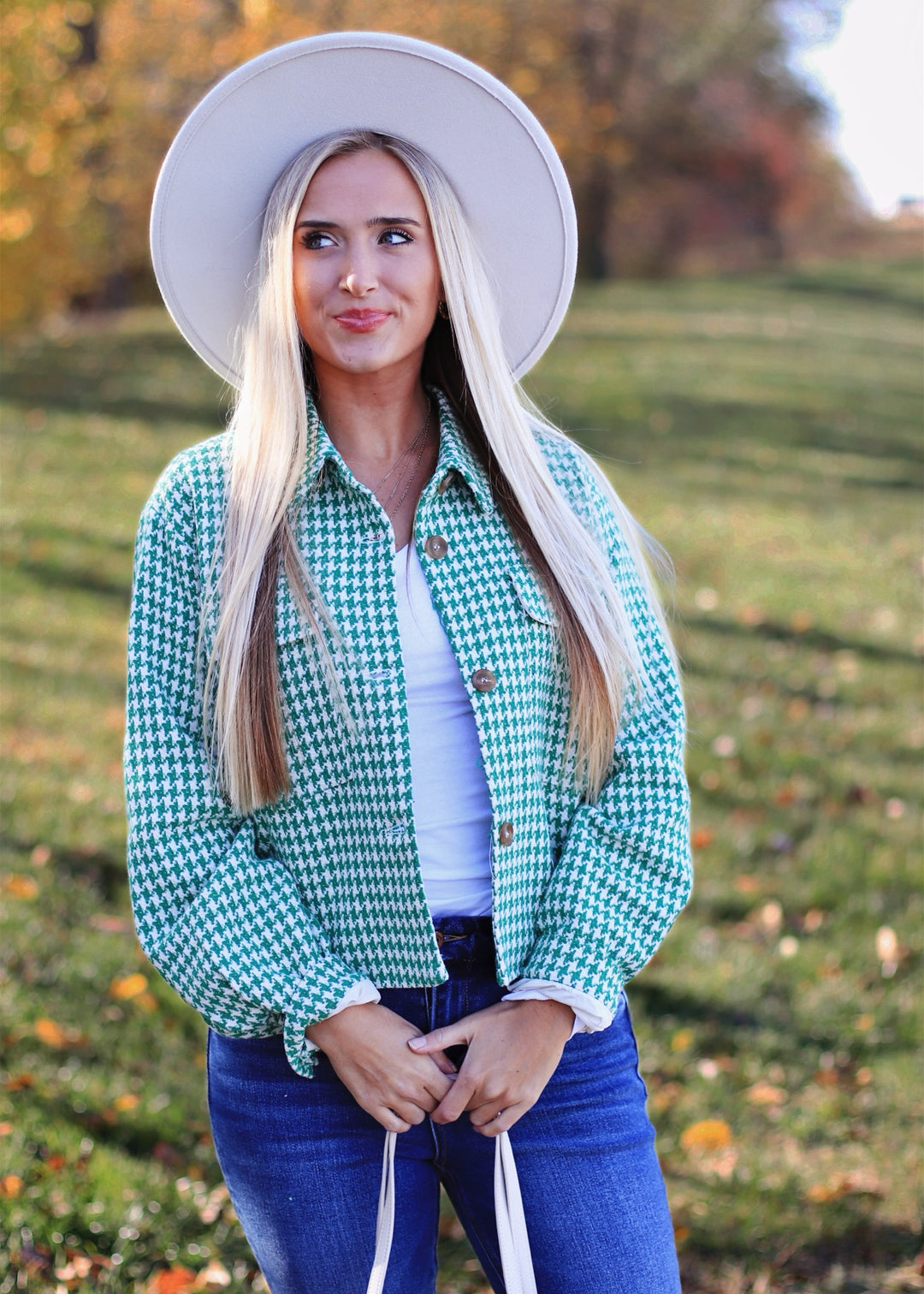 RESTOCKED Houndstooth Tweed Button-Up Jacket