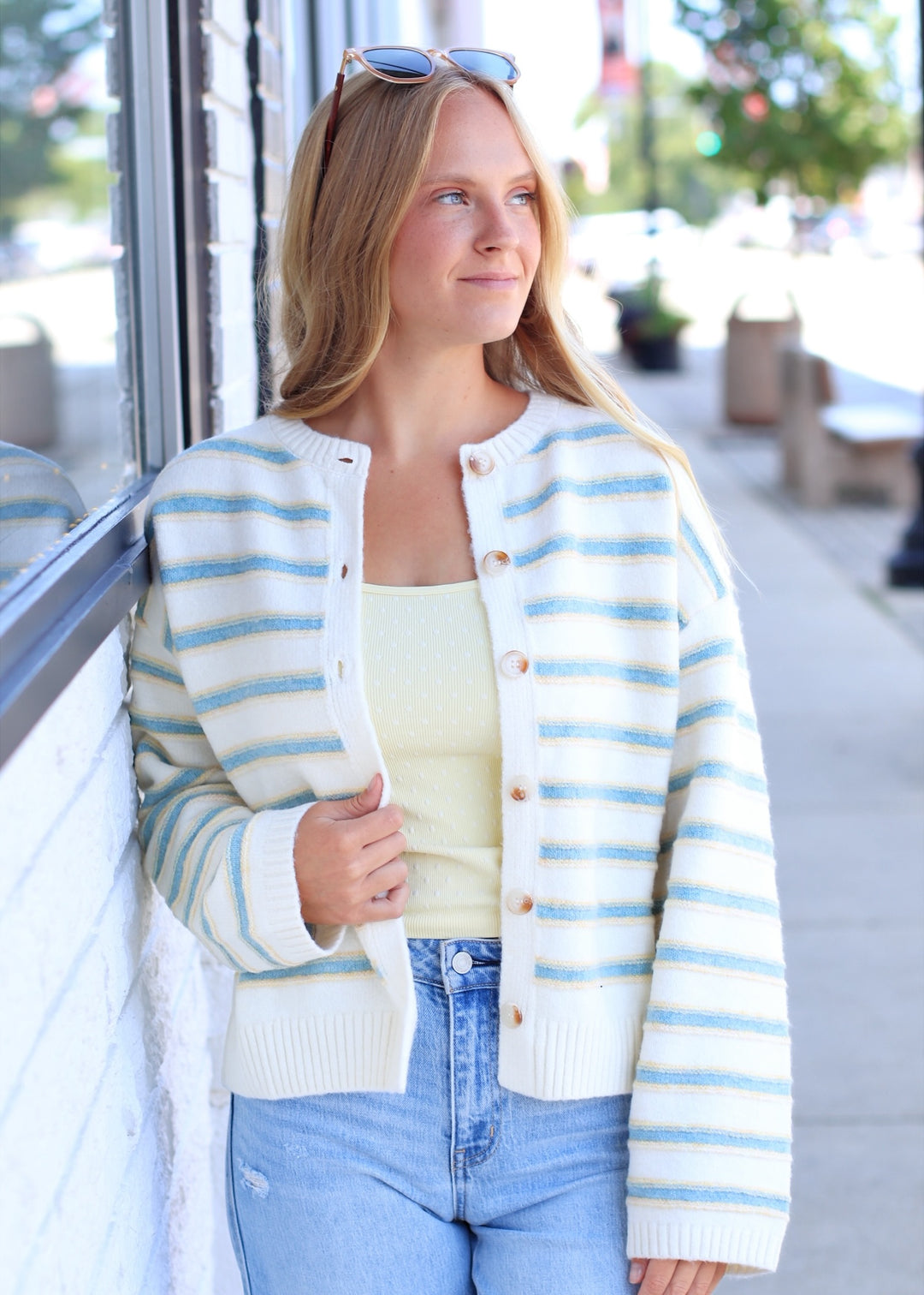 Ivory Multi Stripe Button-Up Cardigan