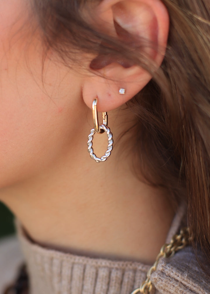 Braided Hoop Charm Rectangle Hinge Hoop Earrings