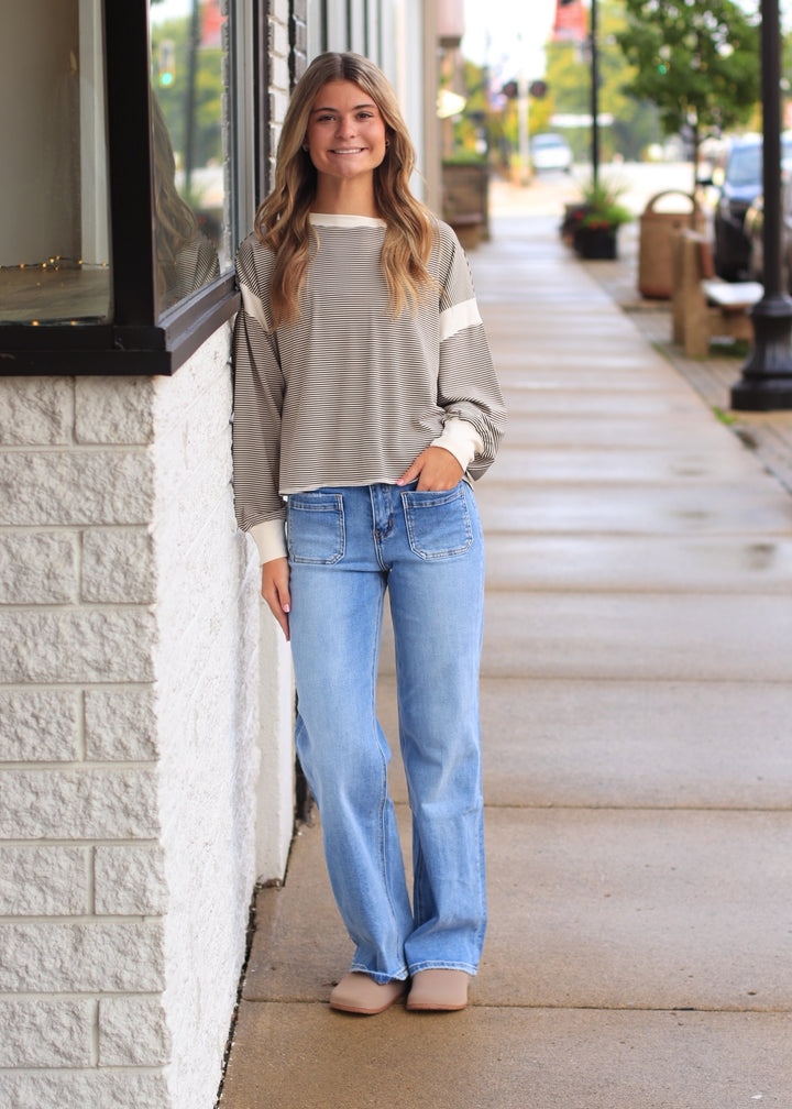 Mocha Stripe Crossback Pullover