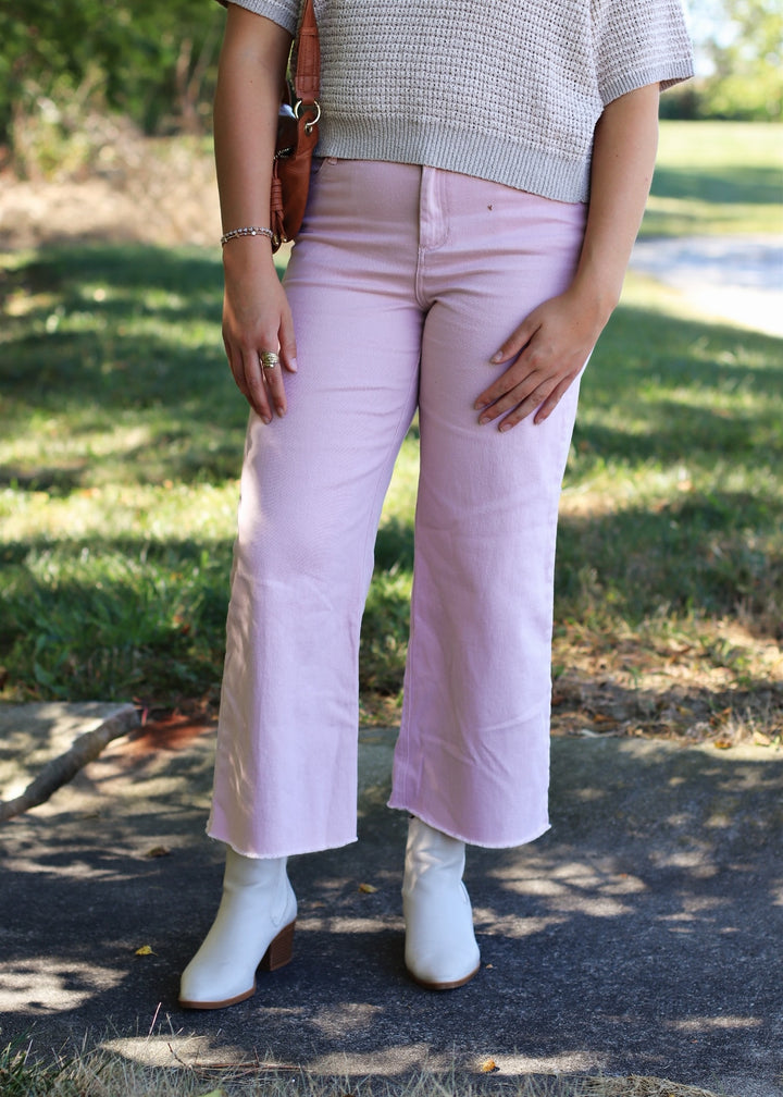 Dusty Pink Cotton Twill Wide Leg Ankle Pant