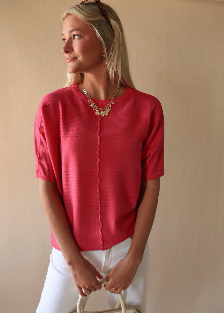 Fuchsia Soft Fine Gauge Elbow Dolman Top