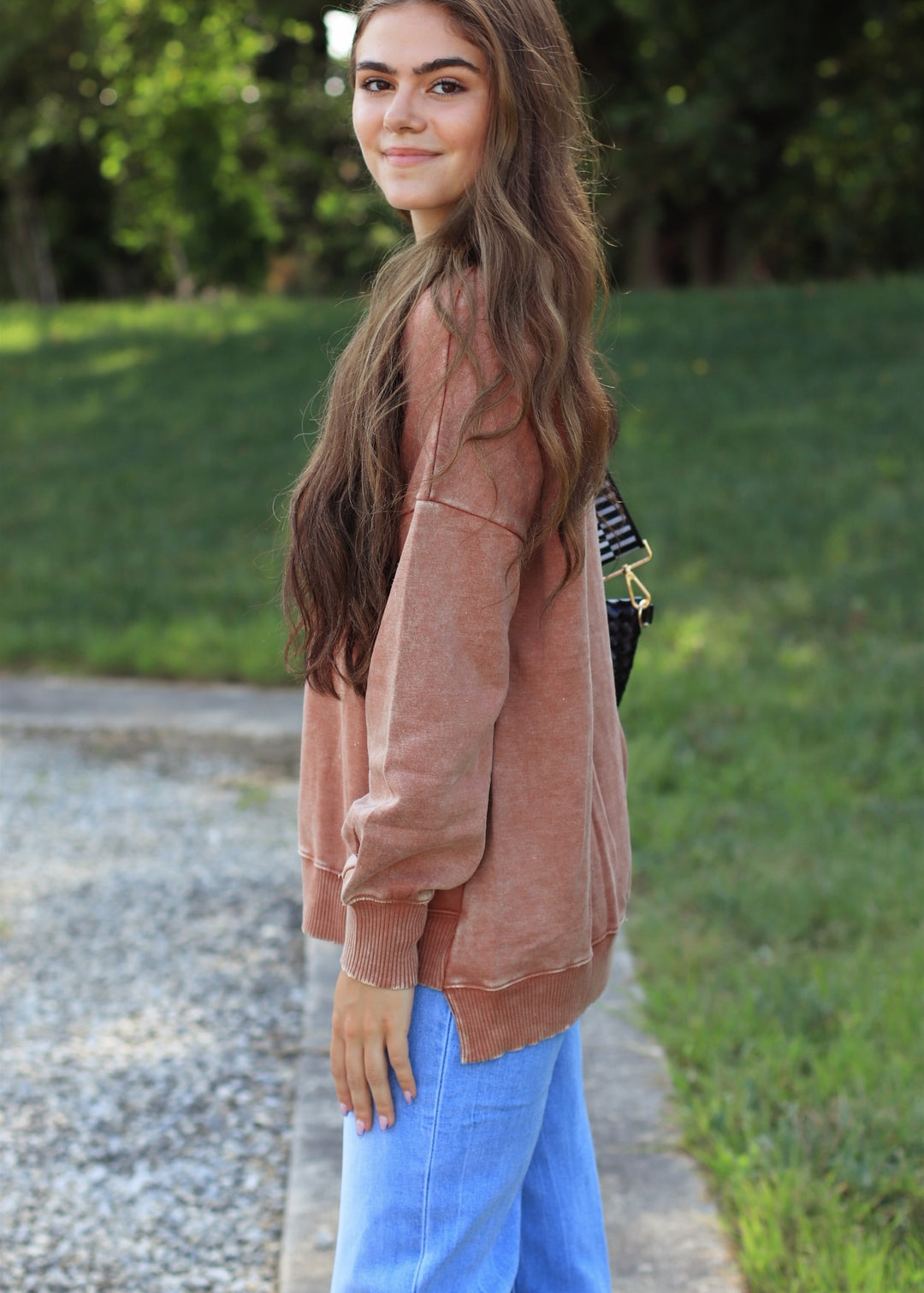 Rust Acid Wash Fleece Pullover with Pockets
