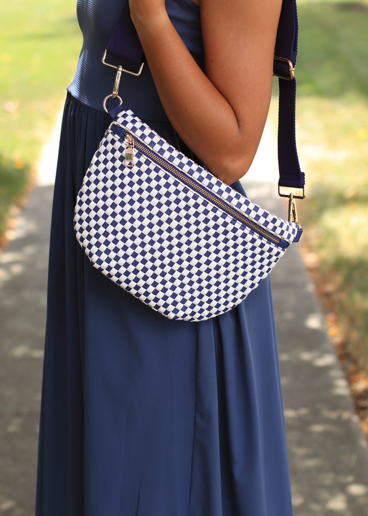 Westlyn Woven Bum Bag  Woven Checkered Navy