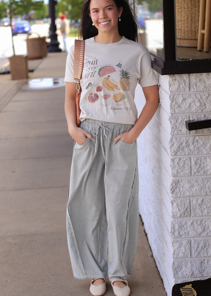 The Olive Grove Stripe Barrel Pant