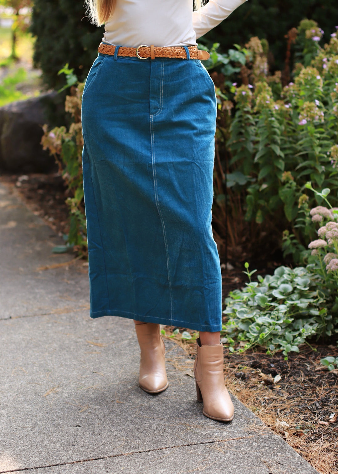 CLEARANCE FINAL SALE  Teal Corduroy Midi Skirt