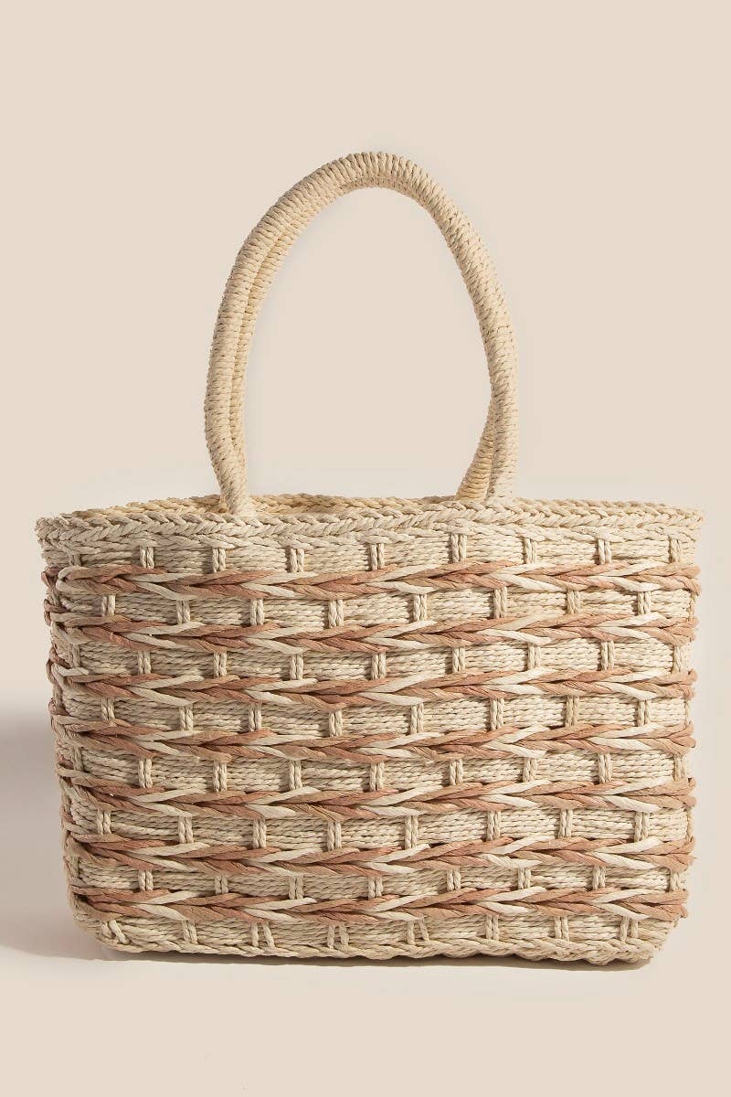 Two Tone Braided Zippered Hand Bag