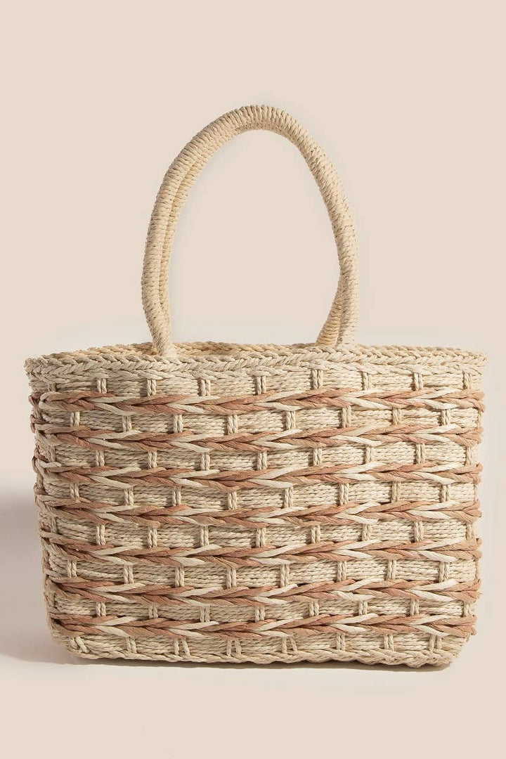 Two Tone Braided Zippered Hand Bag