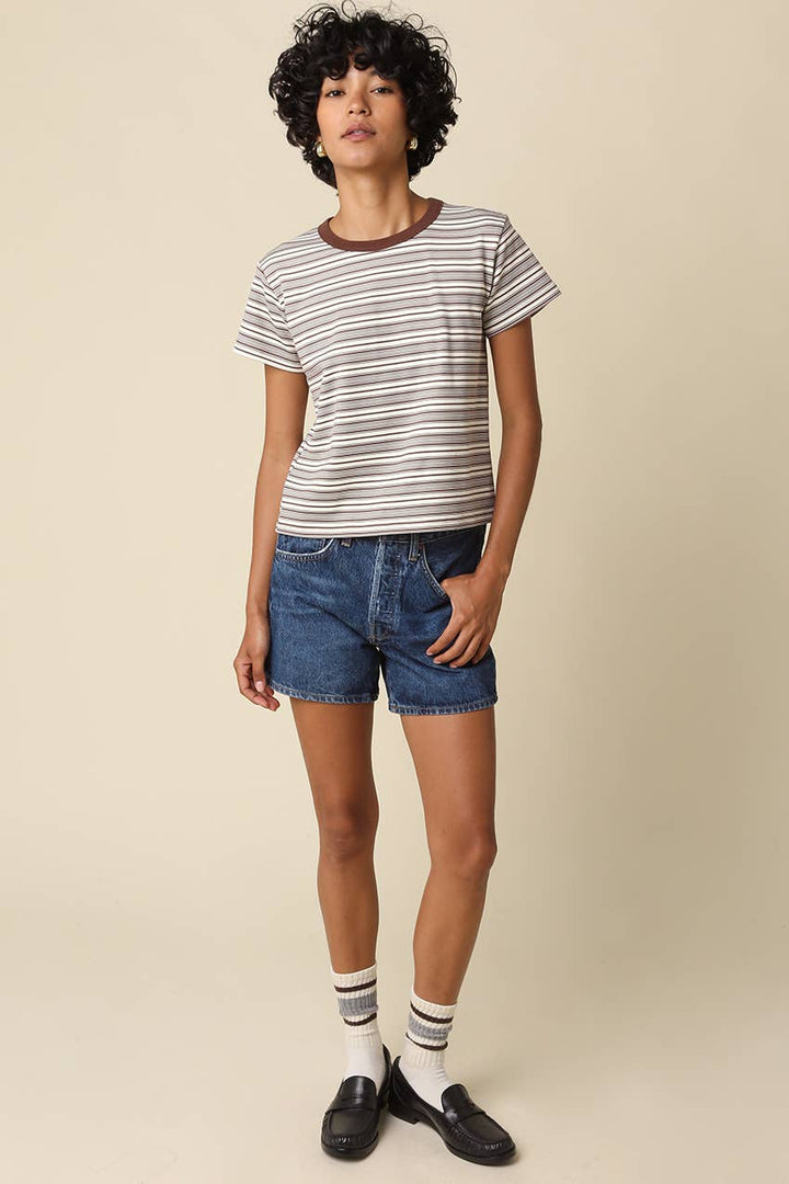 Mila Stripe Baby Tee in Cream &amp; Brown