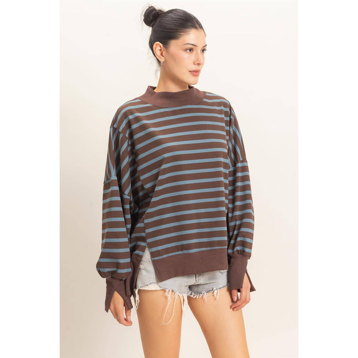 Striped Mock Neck Sweatshirt