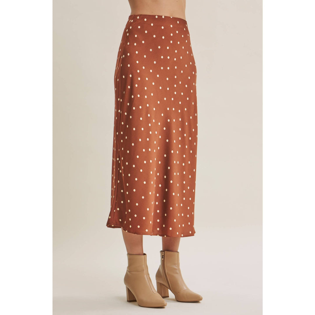 Café Dot Satin Midi Skirt