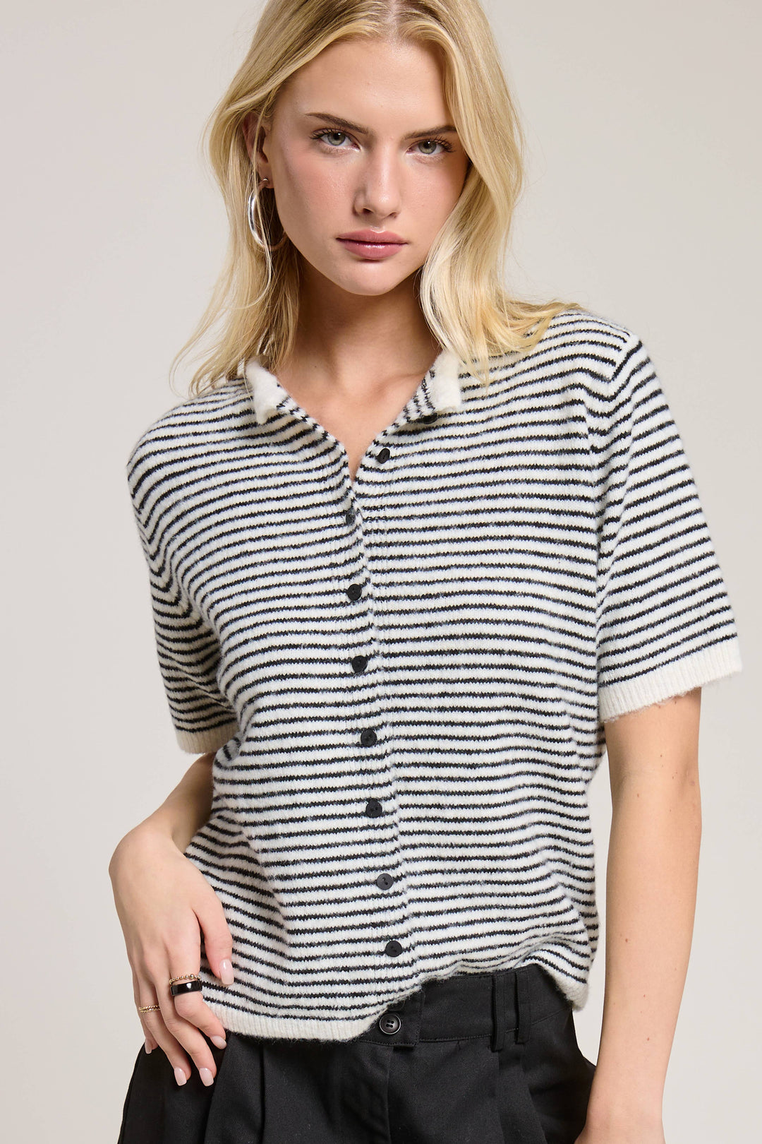 The Lucy Stripe Cardigan in Hot Pink