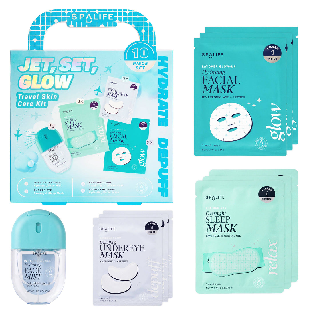 Christmas Holiday Jet, Set, Glow Travel Skincare Kit | 10 Piece Set