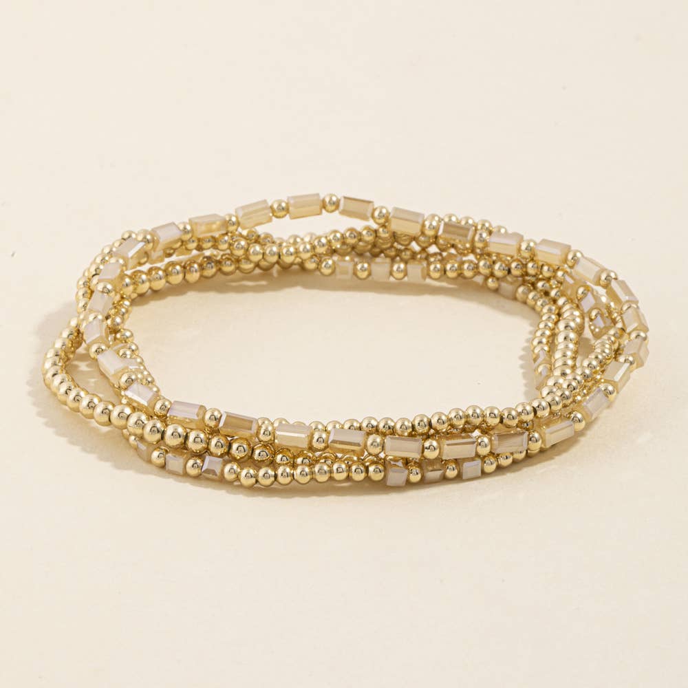 Ball Bead Stretch Bracelet Set With Crystal Accents