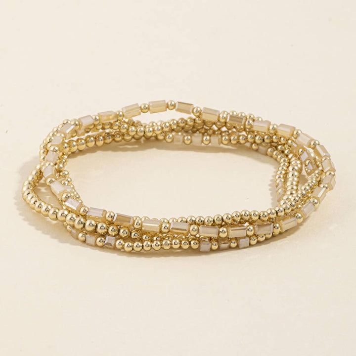 Ball Bead Stretch Bracelet Set With Crystal Accents