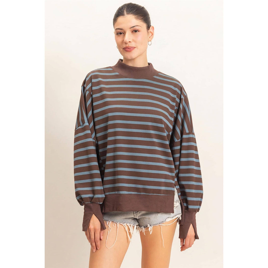 Striped Mock Neck Sweatshirt