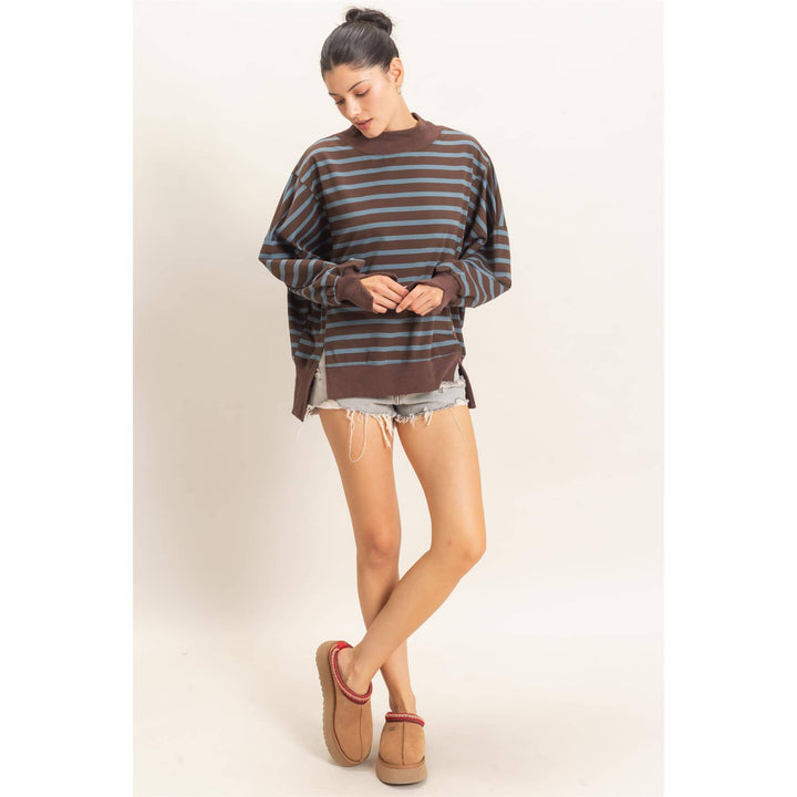 Striped Mock Neck Sweatshirt