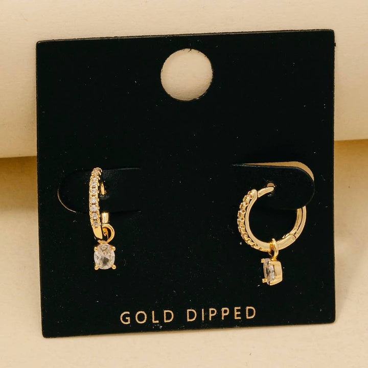 Gold Dipped Cz Pave And Gem Charm Hoop Earrings