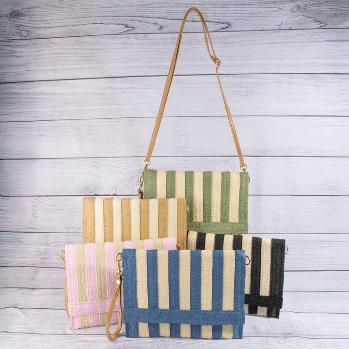 Two Tone Striped Straw Clutch Bag