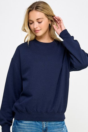 Fleece Basic Relaxed Fit Crew Neck in Deep Navy