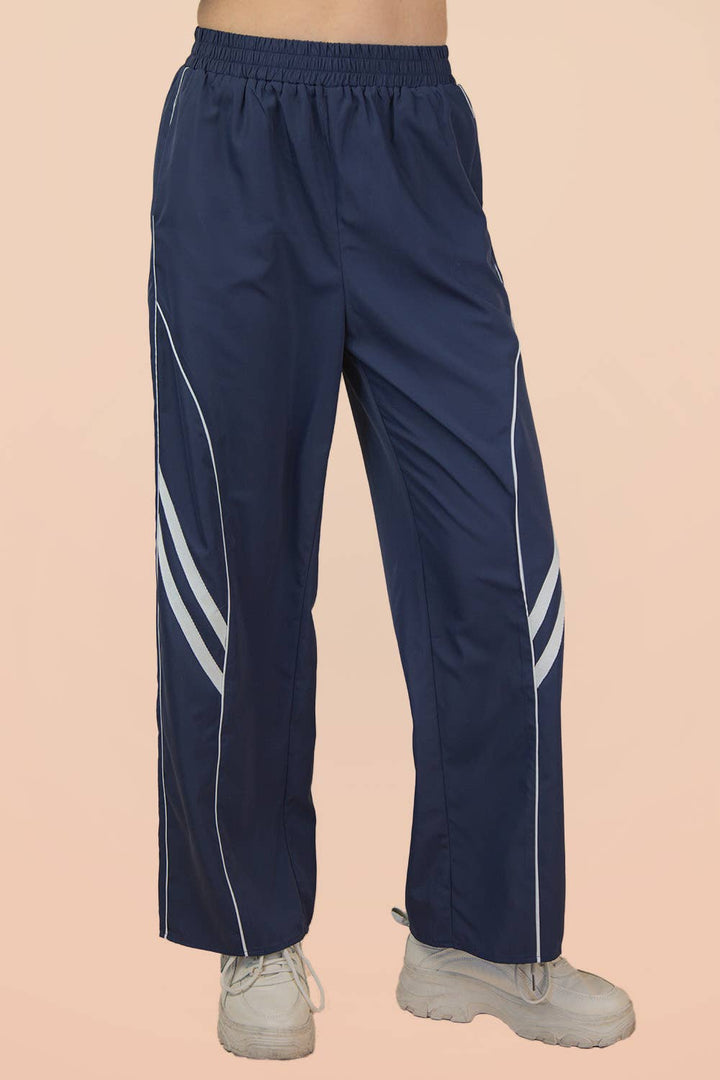 Wide Leg Track Pants W/ Piping Detail