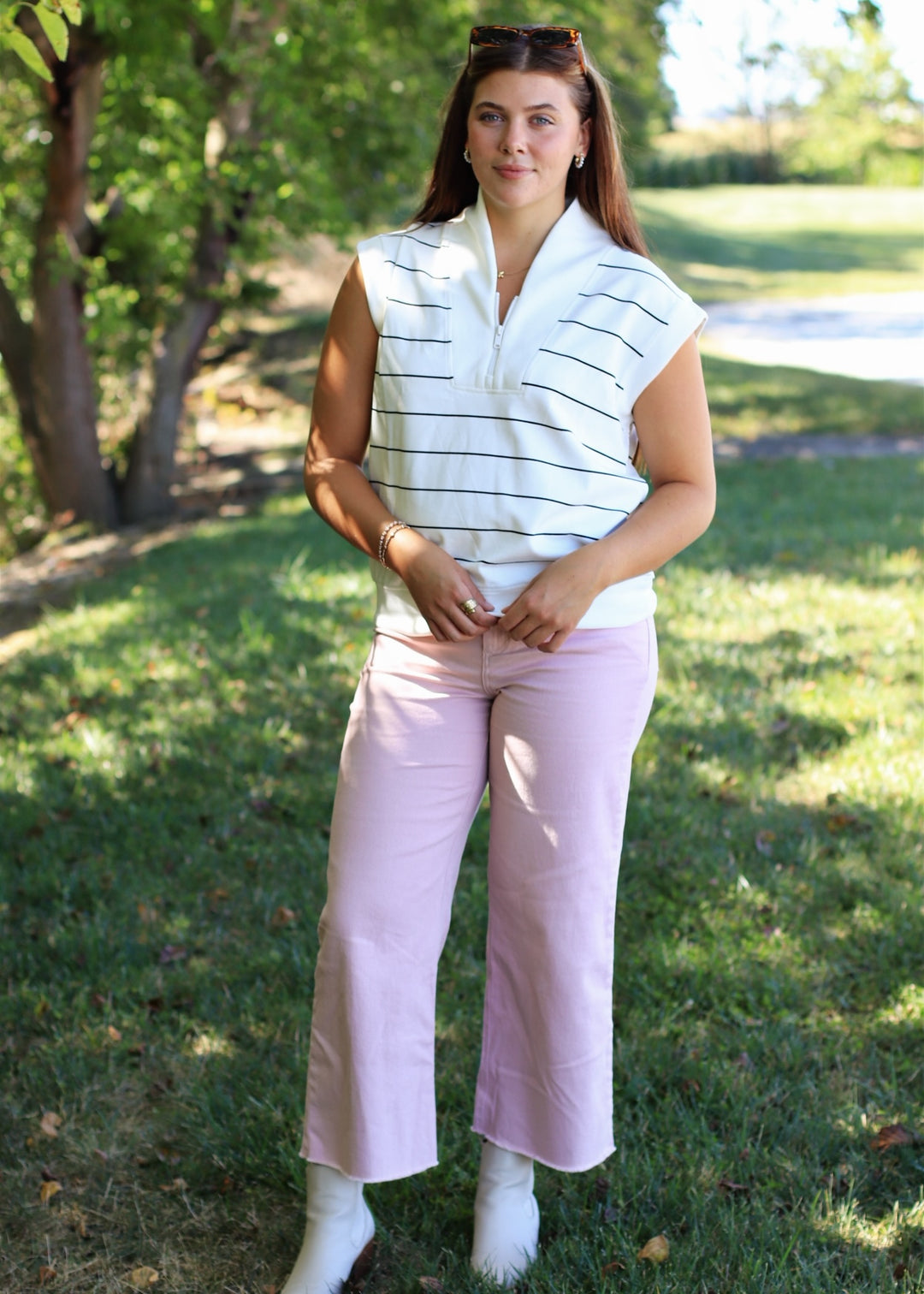 Cream & Black Luxe V-Neck Top
