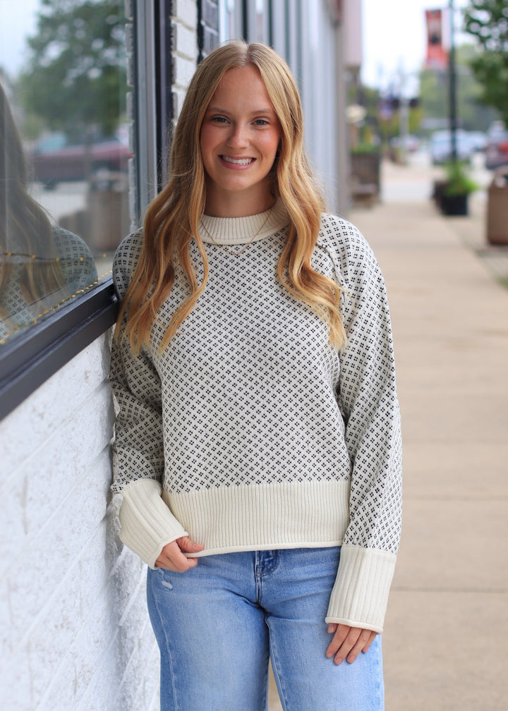Patterned Mock Neck Sweater