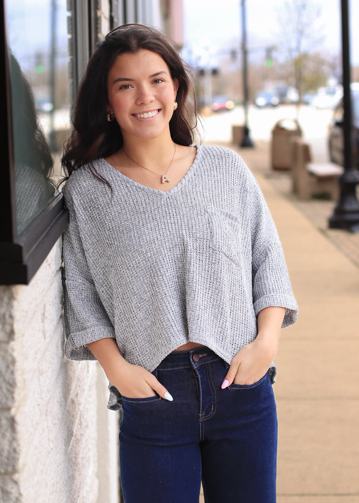 Gretchen Short Roll-Up Sleeve V-neck Top