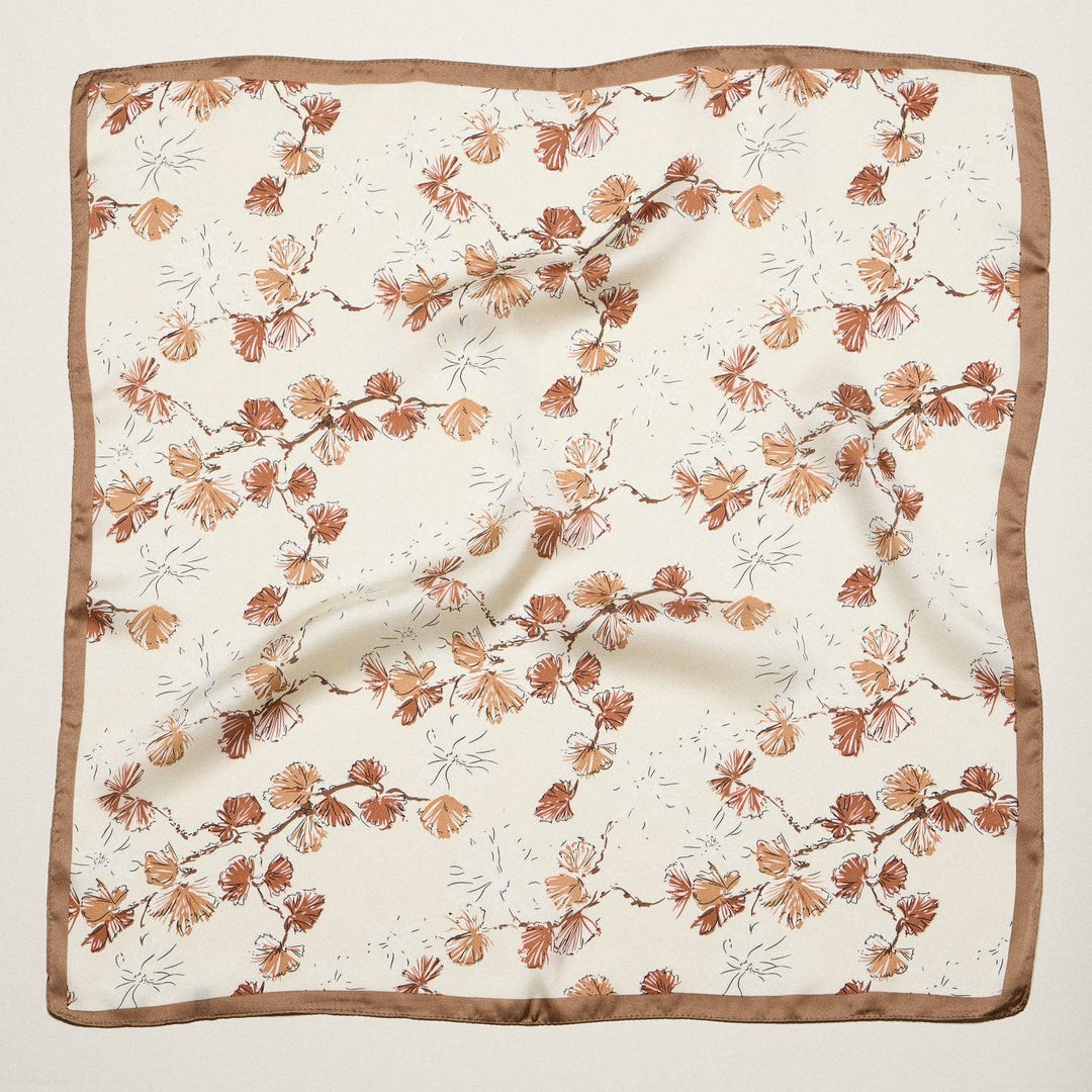 Delicate Floral Branch Square Scarf | Soft Botanical Print Silk-Feel Scarf