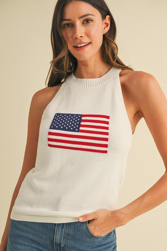 American Flag Halter Neck Sweater Top