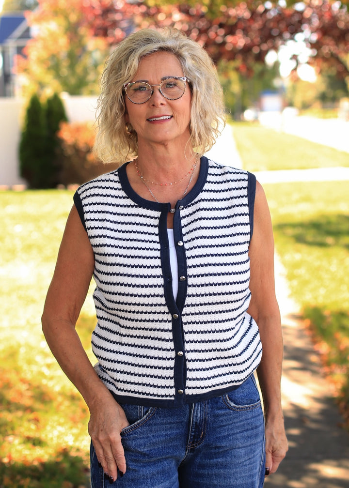 Navy &amp; White Striped Knit Tank