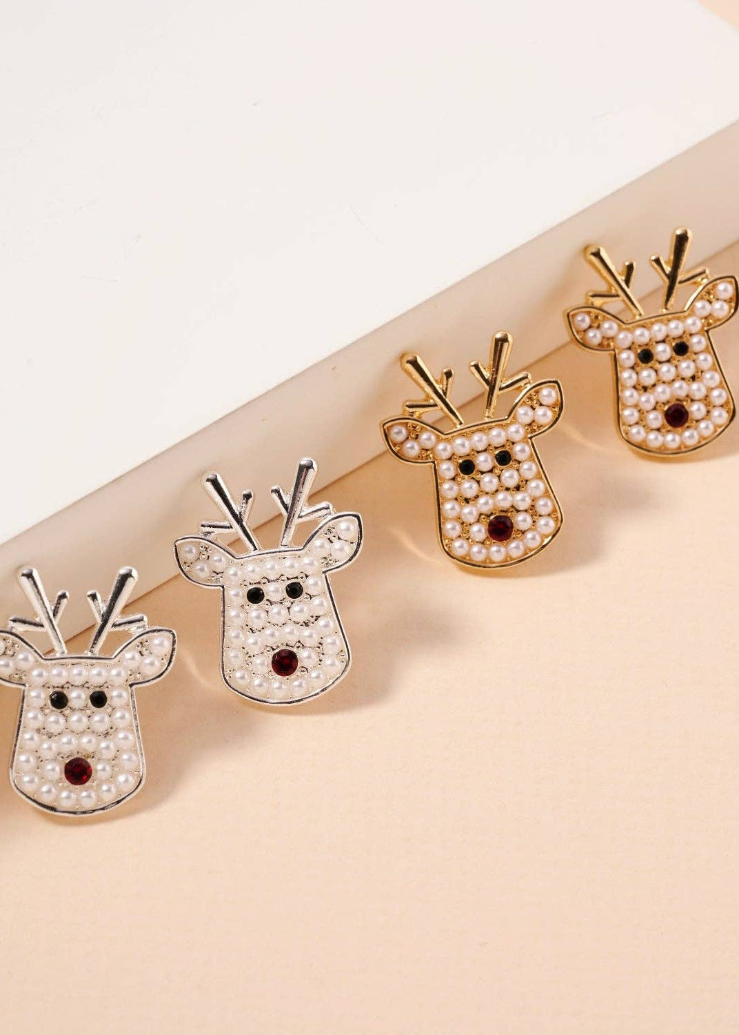 Pearl Reindeer Stud Earrings | Holiday Christmas Earrings