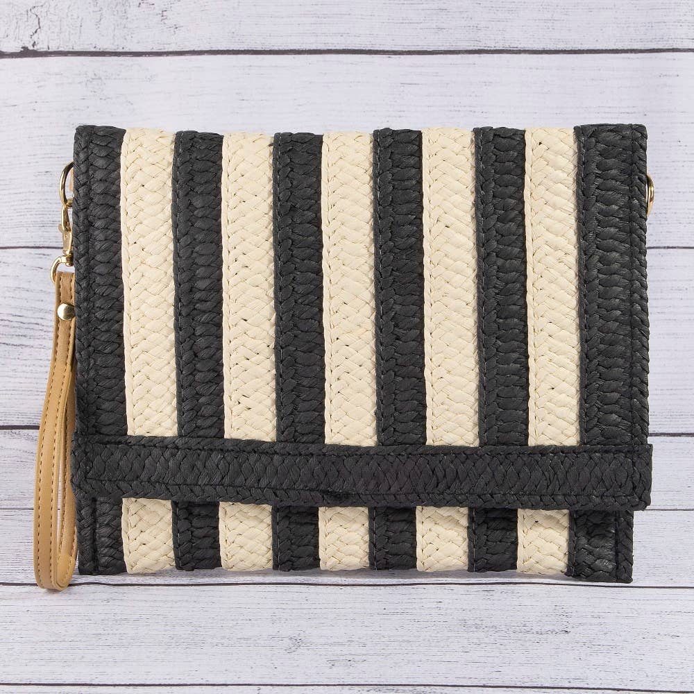 Two Tone Striped Straw Clutch Bag