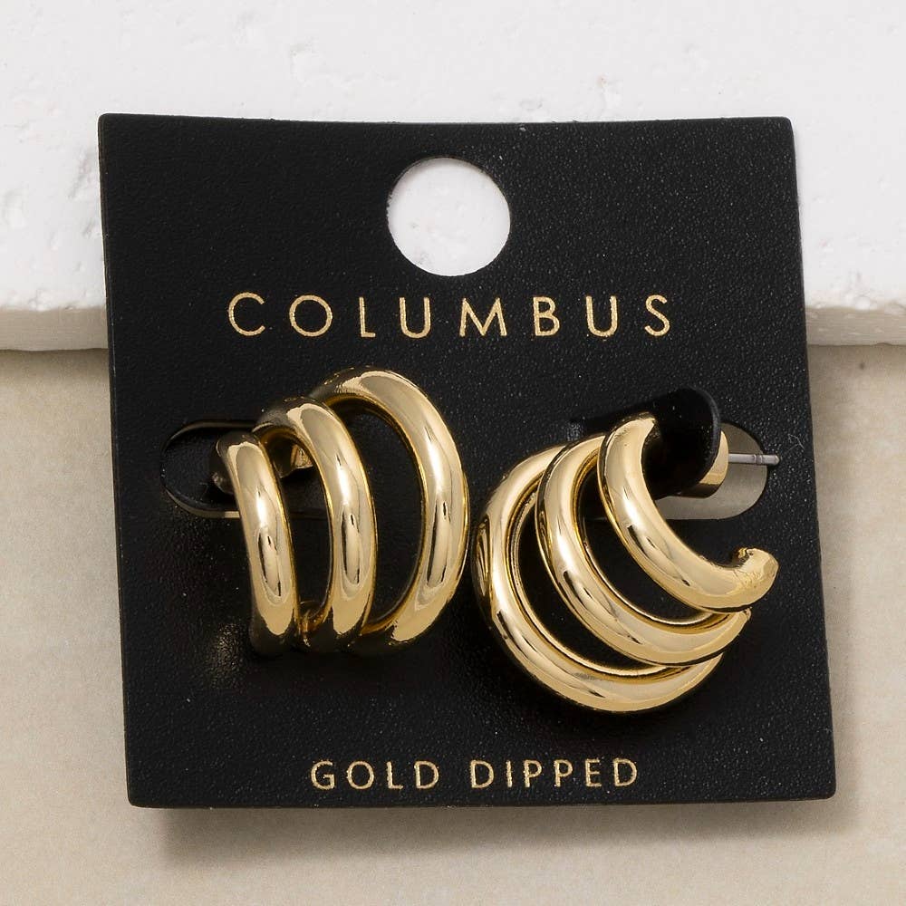 Gold Dipped Three Row Hoop Earrings