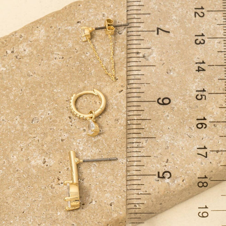 Gold Dipped Mixed Cz Tear Drops Earrings Set