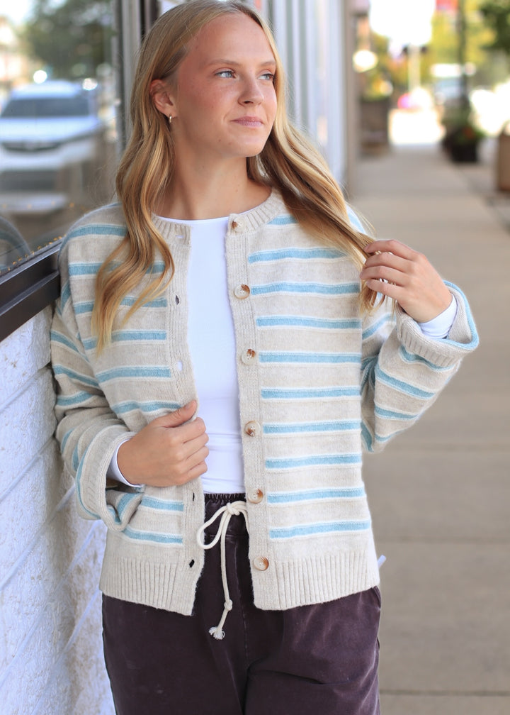 Taupe Multi Stripe Button-Up Cardigan