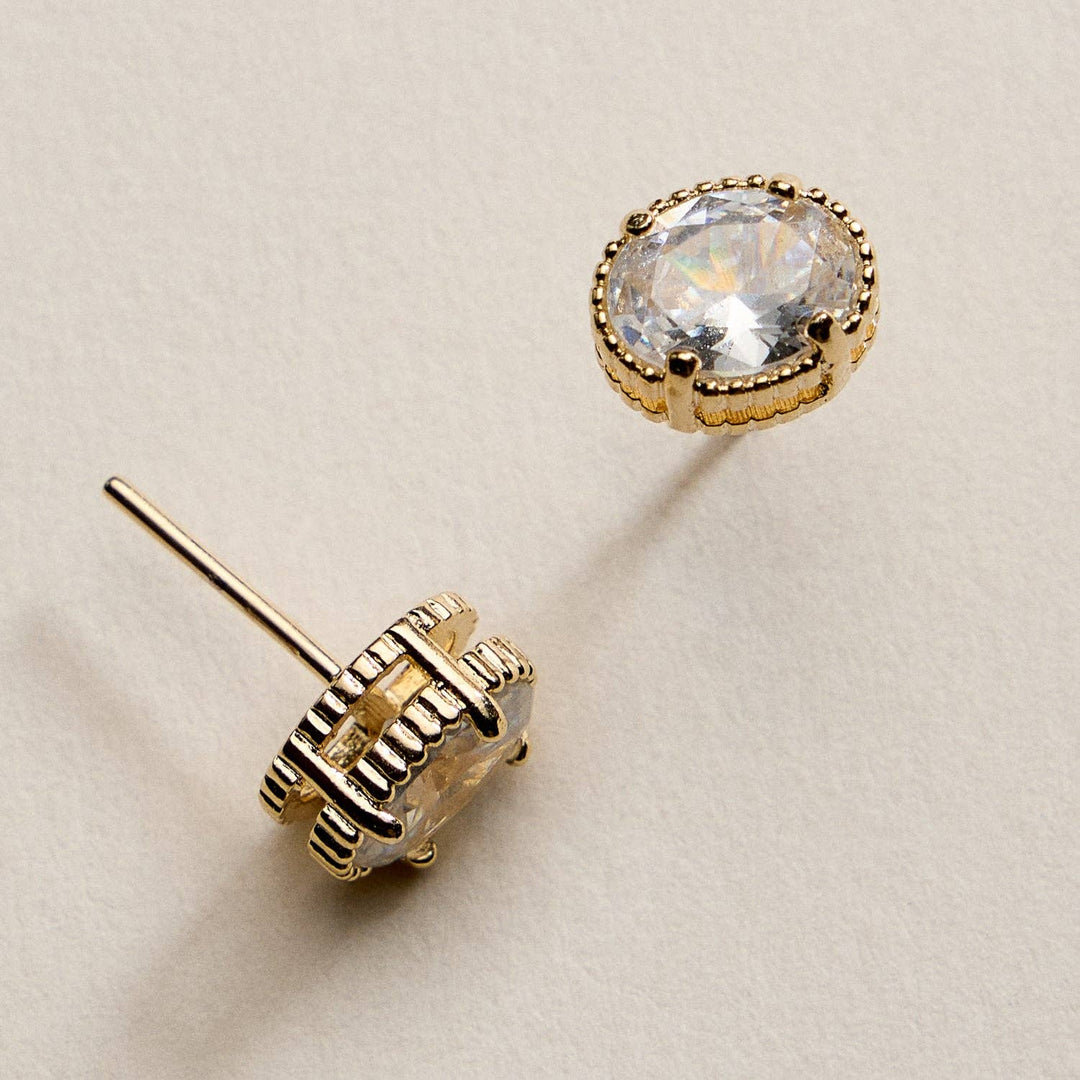18K Gold Filled Oval CZ Stud Earrings