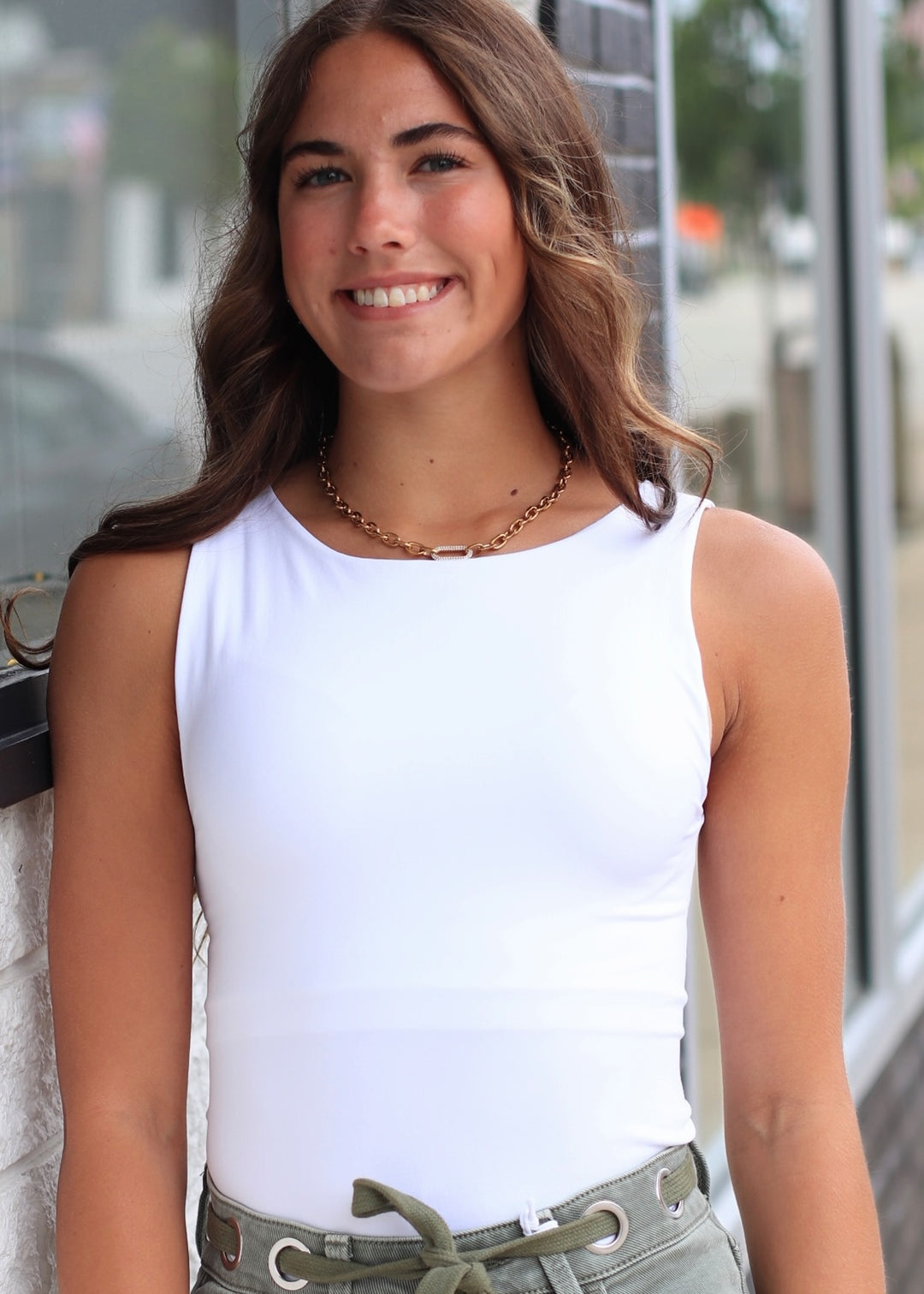 Clean Line Boat Neck Tank Top in White
