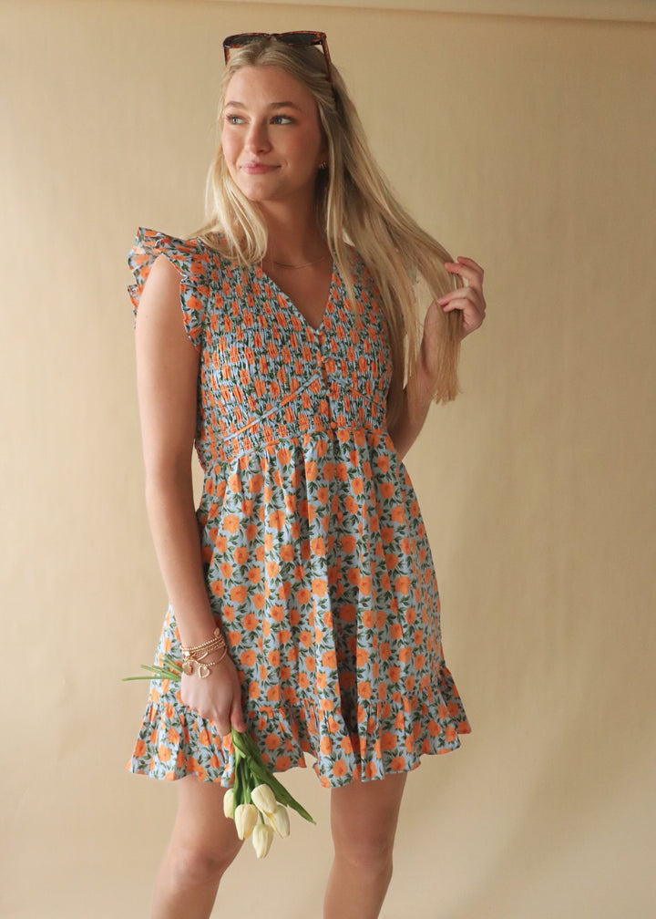 Floral Ruffle Sleeve Mini Dress