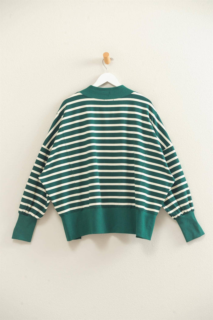 Striped Mock Neck Sweatshirt