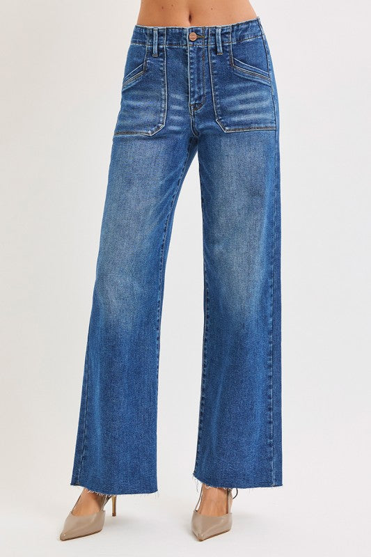 Mid Rise Fit Wide Leg With Front Patch Pocket