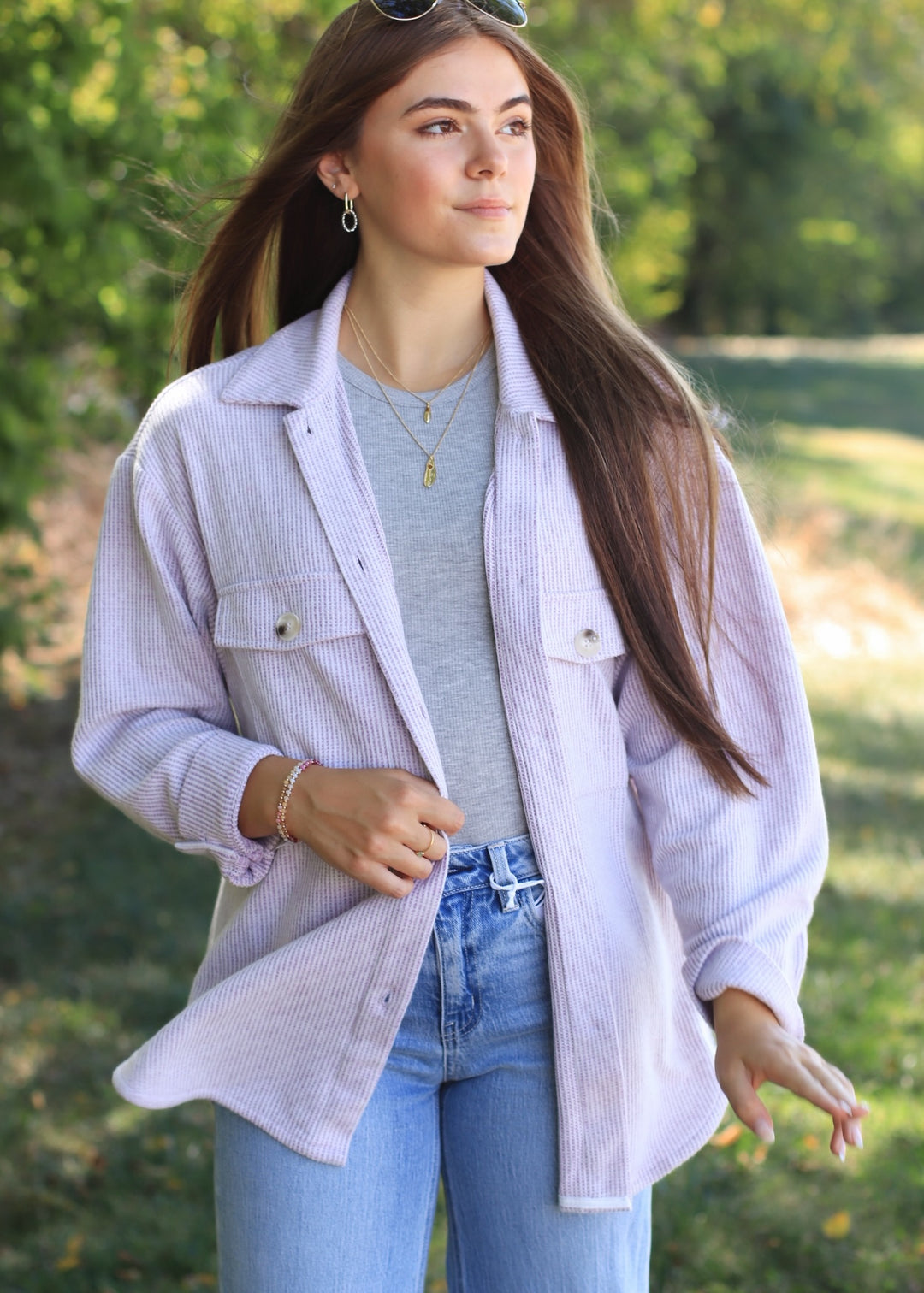 Fall Season Two Tone Shacket in Lavender