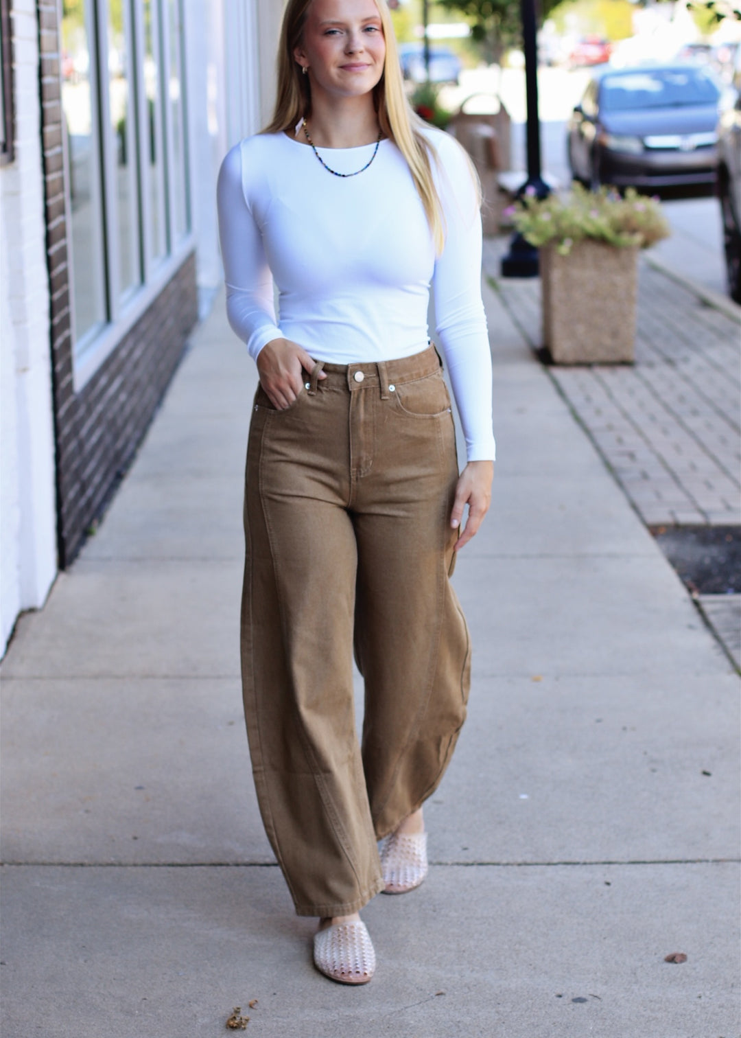 Long Sleeve Crew Neck Top in White