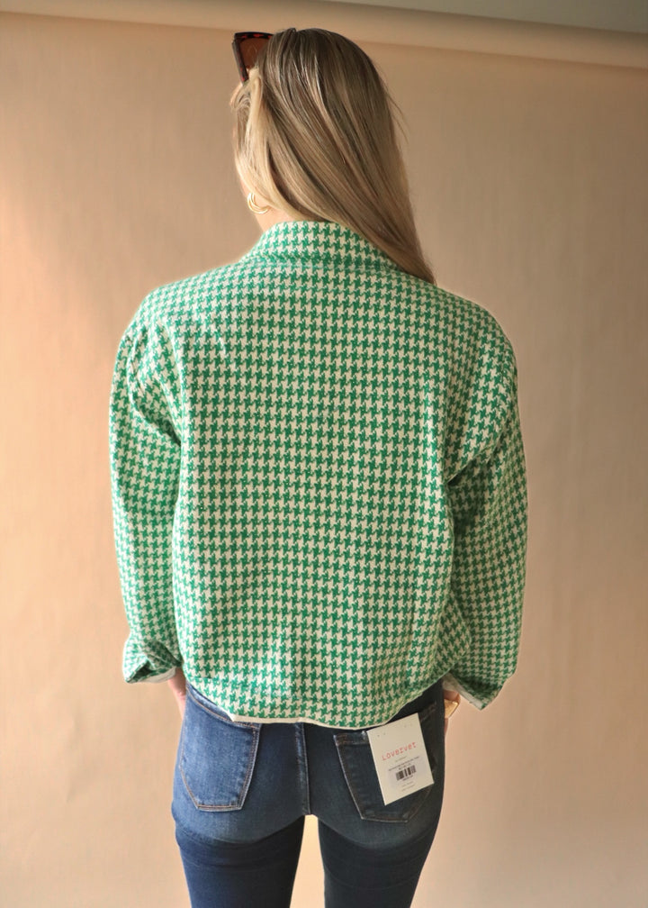 RESTOCKED Houndstooth Tweed Button-Up Jacket